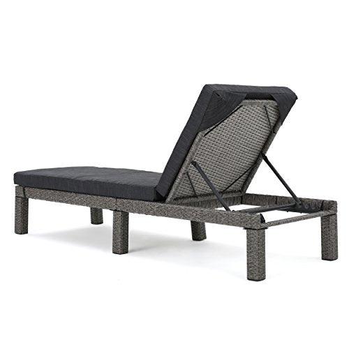 Christopher Knight Home Puerta Outdoor Wicker Chaise Lounges with Water Resistant Cushion, 2-Pcs Set, Mixed Black / Dark Grey - CookCave