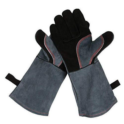 932℉ Grill BBQ Gloves 16-inch Heat Resistant Leather Forge Welding Glove with Flame Retardant Long Sleeve and Insulated Lining for Men and Women Black-Gray - CookCave