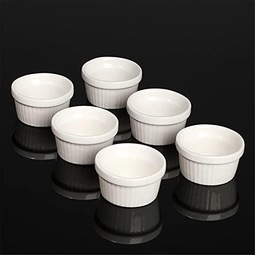 HAOTOP Mini Ramekins - 1 oz/30 ml Porcelain Souffle Dish, Small Dipping Sauce, Dessert Cups Set, Oven Safe, Set of 6 - CookCave