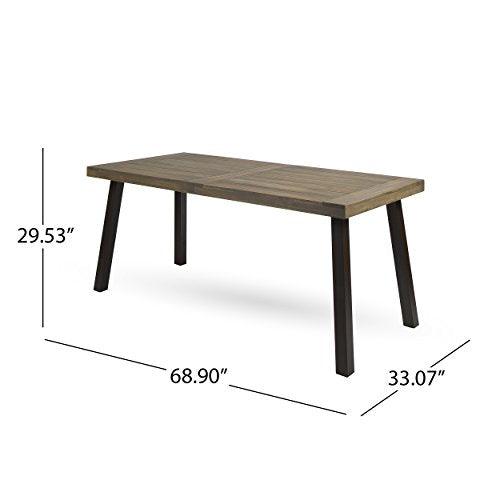 Christopher Knight Home Della Outdoor Acacia Wood Dining Table with Metal Legs, Grey Finish / Rustic Metal - CookCave