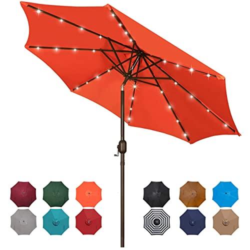 Blissun 9 ft Solar Umbrella, 32 LED Lighted Patio Umbrella, Table Market Umbrella, Outdoor Umbrella for Garden, Deck, Backyard, Pool and Beach (Orange) - CookCave