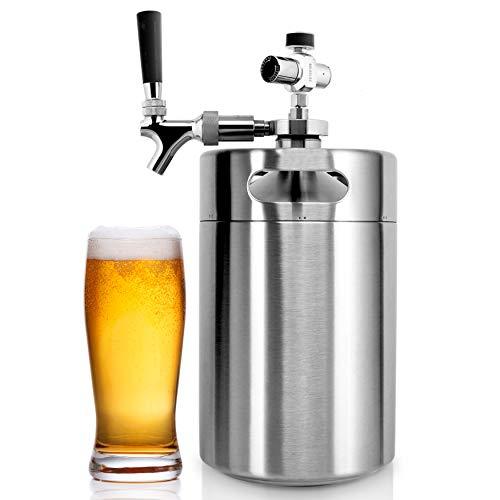 NutriChef Pressurized Growler Tap System, 128oz Double-Walled Stainless Steel Mini Keg Dispenser Portable Kegerator Kit, Co2 Pressure Regulator Keeps Carbonation for Craft Beer, Draft and Homebrew - CookCave