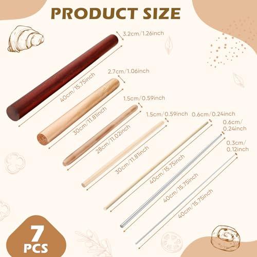 Baderke 7 Pcs Italian Rolling Pins Pasta Rolling Pin Set Wood and Stainless Steel Rolling Pin Dough Pasta Roller for Making Wontons, Dumplings, Pastas, Ramen, Udon Noodles, Flat Bread, Tortillas - CookCave