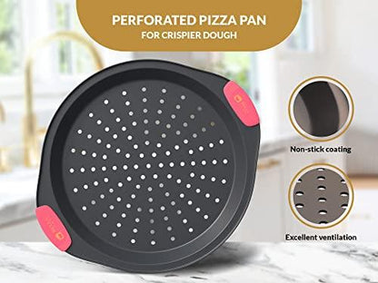 Bella Cooks Pizza Pan for Oven (Set of 2 Pizza Pans) 15″ Pizza Pan with Holes - Non-Stick & Dishwasher Safe - Pizza Tray for Oven - Incl. Pizza Cu - CookCave