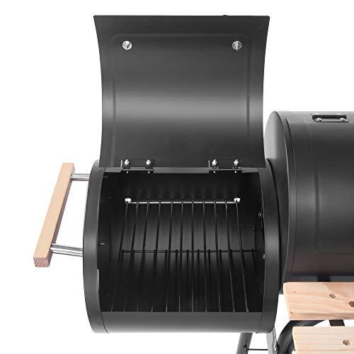 Charcoal Grill with Offset Smoker, BBQ Grill with Cart and Side Shelves, 24 Inch Outdoor Barbeque Grill for Picnic, Camping, Patio, Backyard Cooking, Black - CookCave