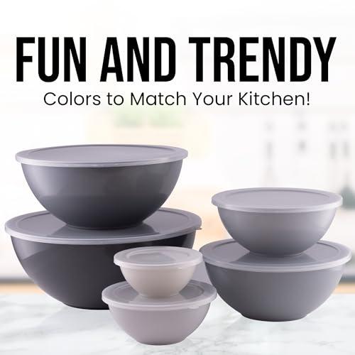 Zulay Kitchen 12 Piece Plastic Mixing Bowls with Lids Set - Colorful Mixing Bowl Set for Kitchen - Nesting Bowls with Lids Set - Microwave and Freezer Safe (Gray Ombre) - CookCave