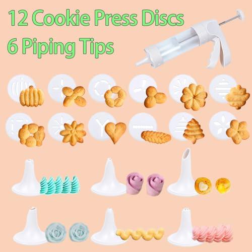 Suuker Cookie Press Gun Kit, Spritz Cookie Press Set for Baking Cookie Decorating Kit with 12 Cookie Press Discs and 6 Piping Tips for DIY Biscuit Cake Dessert Making and Decorating Baking Supplies - CookCave