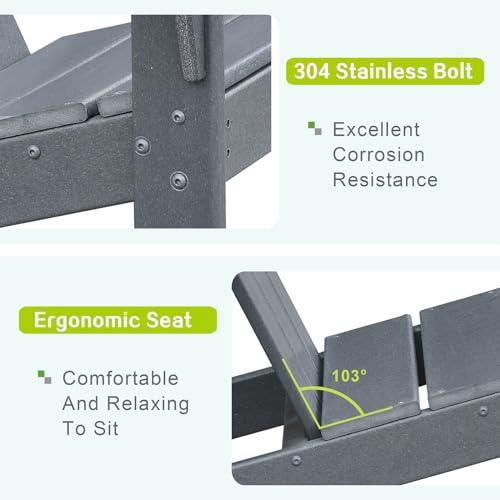 ATR ARTTOREAL Adirondack Chair, Weather Resistant Fire Pit Chairs Plastic Outdoor Chairs for Patio Garden, Backyard, Lawn(Grey) - CookCave