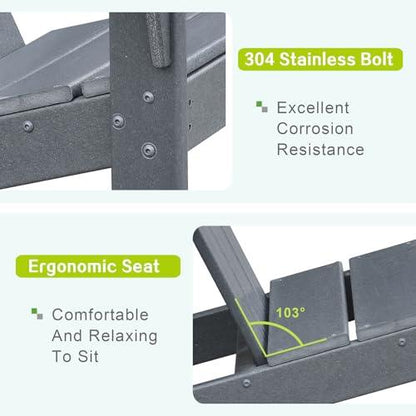 ATR ARTTOREAL Adirondack Chair, Weather Resistant Fire Pit Chairs Plastic Outdoor Chairs for Patio Garden, Backyard, Lawn(Grey) - CookCave