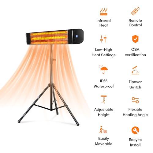 Paraheeter Electric Outdoor Heater, Infrared Patio Heater for Outdoor/Indoor Use, Wall Mounted/Ceiling/Tripod Infrared Heater Outdoor, 1500W Electric Patio Heater, CSA certificate. - CookCave