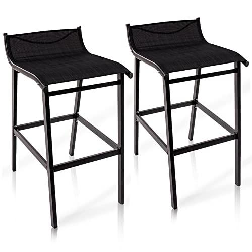 Sundale Outdoor Low Back Bar Stools Set of 2, Patio Metal Counter Height Tall Seat Armless, 2 Pieces High Top Chairs Barstools for Outside Porch Yard Deck Balcony, Classic Black - CookCave