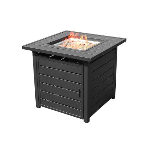 OutVue 28 inch Propane Fire Pit Table, Outdoor Gas Fire Pits with Lid & Lava Rock, 50000 BTU Firepit for Dinning, Party in Outside, Patio, Garden or Yard (Black) - CookCave