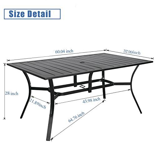 Incbruce Patio Dining Table, 60" x 37" Rectangle Metal Steel Slat Table, with 1.57" Umbrella Hole, for Backyards, Porches, Gardens or Poolside - CookCave
