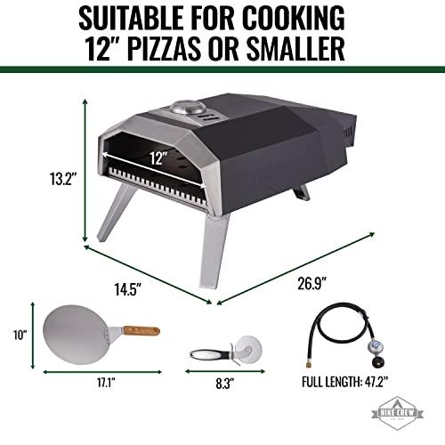 Hike Crew 12” Outdoor Propane Pizza Oven | Compact, Portable Personal Pizza Maker for Camping Kitchen with Flame Control Knob, Pizza Stone, Cutter, Peel, Thermometer, Gas Regulator, Hose & Carry Bag - CookCave