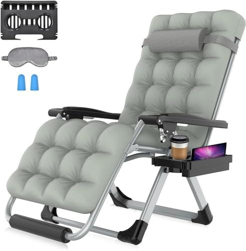 Suteck Zero Gravity Chair, 26In L Reclining Lounge Chair w/Removable Cushion & Headrest, Upgraded Aluminum Alloy Lock, Cup Holder and Footrest Patio Reclining Chair for Indoor Outdoor, 500lbs,Gray - CookCave
