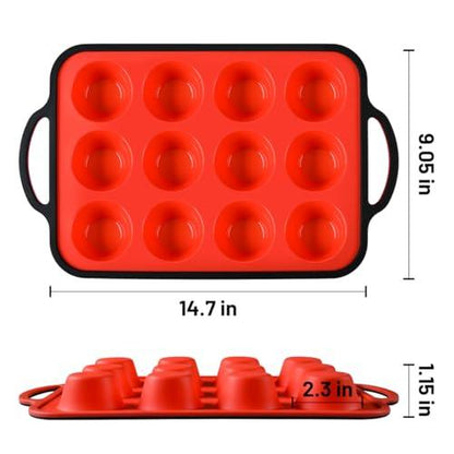 CAKETIME Small Muffin Pan, Silicone Cupcake Pan Metal Reinforced Frame Easy to Handle 12 Cups Nonstick - CookCave