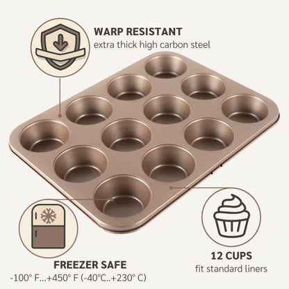 HAPPIELS Non-Toxic Nonstick 12-Cup Muffin Pan | Non toxic Cupcake Pan Non Stick | Muffin Tin 12 cups - CookCave