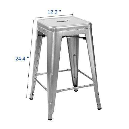 Furmax 24 Inches Metal Bar Stools Counter Height High Backless Indoor-Outdoor Stackable Stools Set of 4 (Sliver) - CookCave