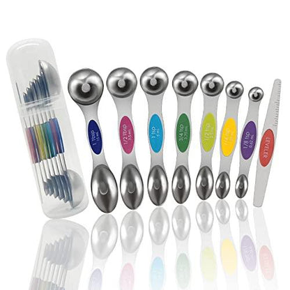 RMERVE Magnetic Measuring Spoons Set Stainless Steel, Multicolor, Set of 8 for Kitchen, Double-Sided Design Fits Spice Jars for Dry and Liquid, Kitchen Gadgets, Cooking Utensils Set,Ingredients - CookCave