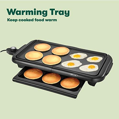 BELLA Electric Griddle with Warming Tray - Smokeless Indoor Grill, Nonstick Surface, Adjustable Temperature & Cool-touch Handles, 10" x 18", Copper/Black - CookCave