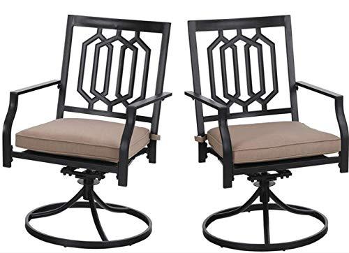 PHI VILLA Outdoor Metal Swivel Chairs Set of 2 Patio Dining Rocker Chair with Cushion Furniture Set for Garden Backyard Bistro, Black - CookCave