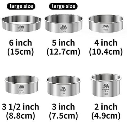 M JNGMEI 6 Pieces Stainless Steel Cookie Biscuit Cutter Set 2'', 3'',3.5'', 4'',5''and6'' Biscuit Plain Edge Round Cutters large Sizes Shape Molds Ranging from 2-6 Inches Multiple Sizes - CookCave