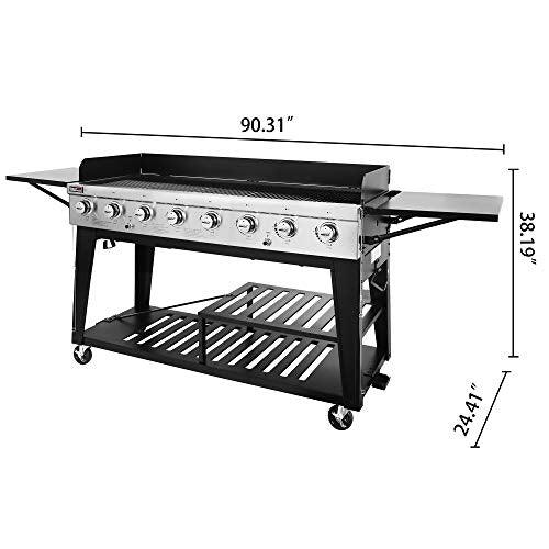 Royal Gourmet 8-Burner Gas Grill, 104,000 BTU Liquid Propane Grill, Independently Controlled Dual Systems, Outdoor Party or Backyard BBQ, Black - CookCave