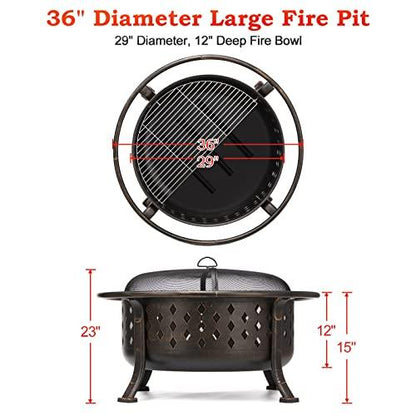 SINGLYFIRE 36 Inch Fire Pits for Outside Large Outdoor Wood Burning Crossweave firepit Heavy Duty Steel Bronze Bonfire Pit for Patio Backyard Garden with BBQ Grate,Spark Screen,Log Grate,Poker - CookCave