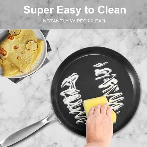 AUDANNE Nonstick Crepe Pan with Spreader, 11 inch Stainless Steel Flat Skillet, Non stick Pancakes Grill & Griddle Pan - Compatible with All Stovetops (Gas, Electric & Induction), PFOA Free, 11" - CookCave