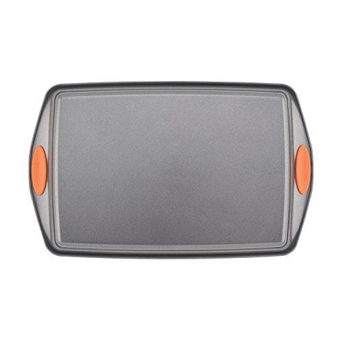 Rachael Ray 55673 Nonstick Bakeware Set with Grips includes Nonstick Bread Pan, Baking Pans and Cake Pans - 5 Piece, Gray with Orange Grips - CookCave