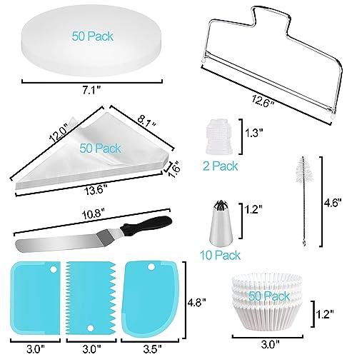 171Pcs Round Cake Pans Sets for Baking, Nonstick 8 Inch Cake Pan Set of 3 with Baking Supplies, Cake Decorating Supplies Kit, Cake Leveler, Icing Tips, Piping Bags, Spatula, and Baking Pans Set - CookCave