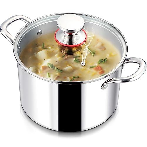 LIANYU 8QT 18/10 Stainless Steel Soup Pot with Lid, 8 Quart Stock Pot With Triple Ply, Heavy Duty Pasta Soup Canning Stockpot, Induction Pot for Boiling Strew Simmer, Big Cookware Cooking Pot - CookCave