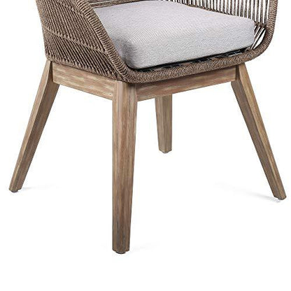 Armen Living Fruitti Tutti Frutti Indoor Outdoor Dining Chair in Light Eucalyptus Wood with Truffle Rope and Gray Cushion - CookCave