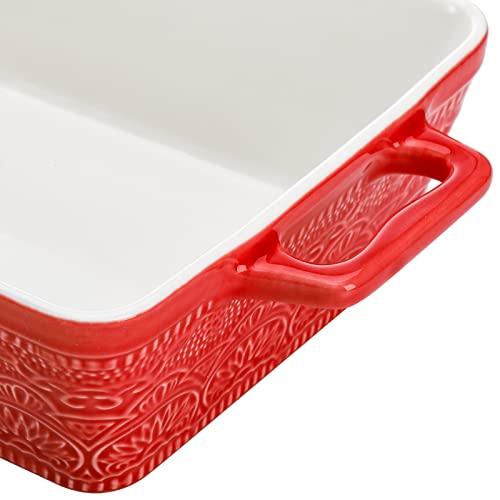 Hacaroa 3 Pack Ceramic Baking Dishes, Rectangular Bakeware with Handles, Elegant Casserole Dish Set Lasagna Pan, Baking Pans Set for Oven, Cooking, Banquet and Daily Use, Red, 3 Sizes - CookCave