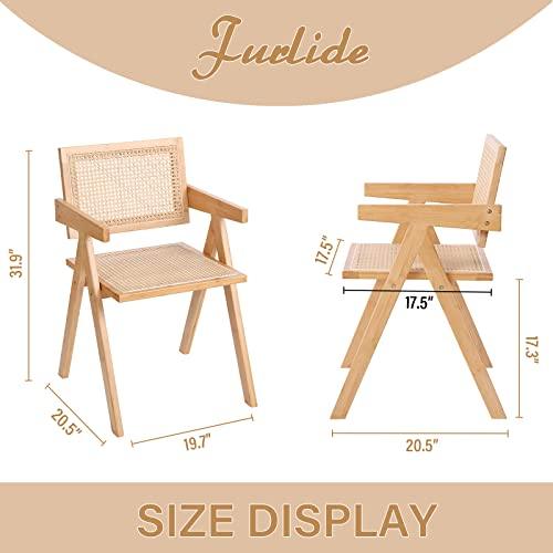 Furlide Rattan Accent Chairs, Modern Mid Century Dining Chairs Set of 2, Comfy Armchairs, Outdoor Rattan Chairs with Armrest for Bedroom Living Room Reading Room Dining Kitchen - CookCave