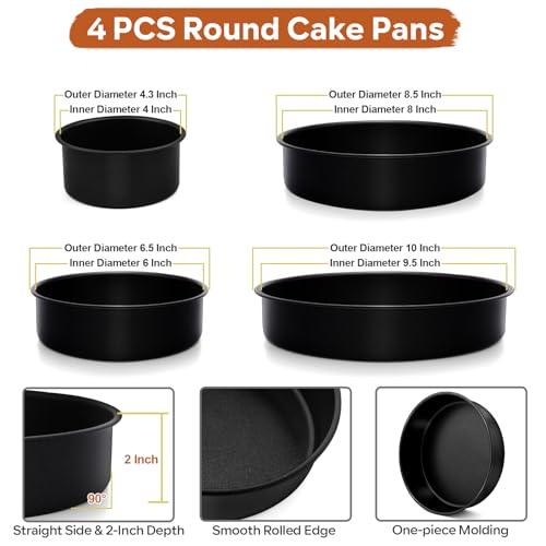 P&P CHEF Cake Pan Set of 4 (4 + 6 + 8 + 9.5 Inch), Nonstick Round Baking Pans for Layer Cake, Perfect for Birthday Weeding Christmas, Stainless Steel Core & One-piece Design, Oven & Pot Safe - CookCave