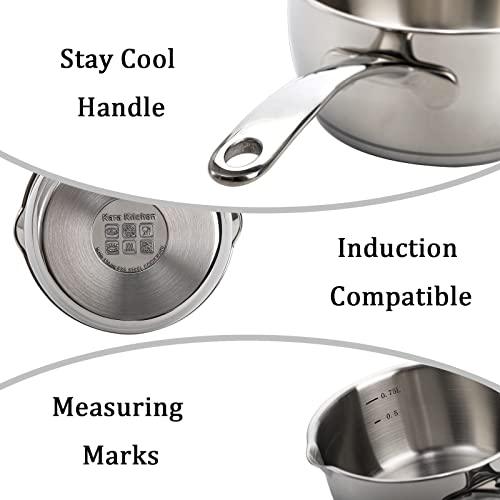 DEAYOU 18/10 Stainless Steel Butter Warmer Pan, 0.8-Quart Measuring Saucepan with Dual Pour Spout, Small Milk Butter Melting Pot, Induction Heavy Bottom Sauce Pan for Stove Top, Soup, Chocolate, 25OZ - CookCave