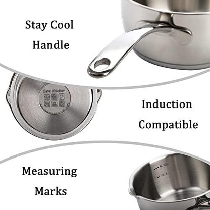 DEAYOU 18/10 Stainless Steel Butter Warmer Pan, 0.8-Quart Measuring Saucepan with Dual Pour Spout, Small Milk Butter Melting Pot, Induction Heavy Bottom Sauce Pan for Stove Top, Soup, Chocolate, 25OZ - CookCave