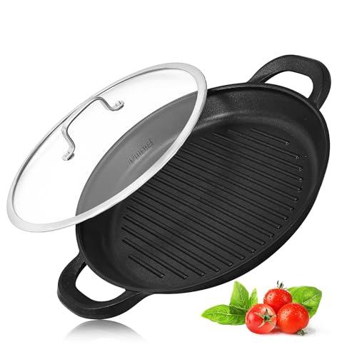 Vinchef Nonstick Grill Pan for Stove tops | 13.0" Skillet, Indoor Induction Cast-aluminum Grill Pan with Lid and Anti-Scalding Tools, GRANITEC Nonstick Coating, Dishwasher & Oven Safe - CookCave