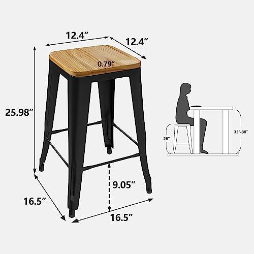 ZENY 26 Inches Metal Bar Stools Set of 4, Counter Height Barstool Stackable Kitchen Stools Indoor/Outdoor Patio Backless Bar Chair, 330 lbs Capacity - CookCave