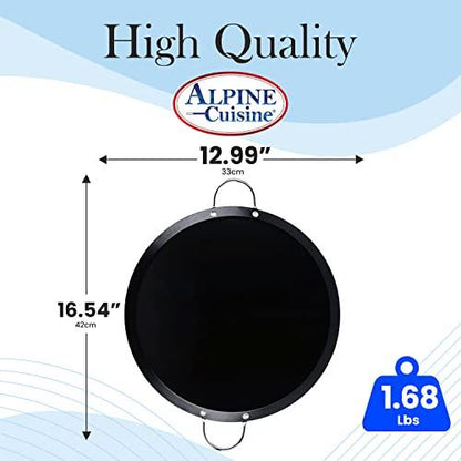 Alpine Cuisine Nonstick Round Paella Pan, 13-Inch, Black Carbon Steel, Oven Safe, Non-Magnetic - CookCave