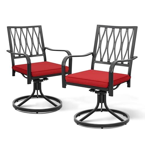 NUU GARDEN Patio Dining Chairs, Swivel Patio Chairs Set of 2 All-Weather Outdoor Rocker Chairs with Red Cushion for Outdoor Lawn Garden Backyard, Black - CookCave