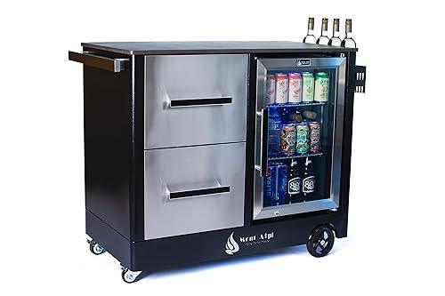 Mont Alpi MAPCL Outdoor Bar Patio Kitchen Island Table Mobile Barbecue Grill Bar Prep Cart Stand with Ceramic Top Counter + Wine Holder + Stainless Steel Cabinets + Refrigerator - CookCave