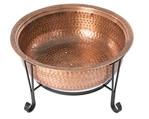 Fire Sense 62665 Fire Pit Palermo Copper with Steel Stand Wood Burning Lightweight Portable Outdoor Firepit Included Mesh Spark Screen Steel Grate Screen Lift Tool & Vinyl Weather Cover - 26.5" - CookCave