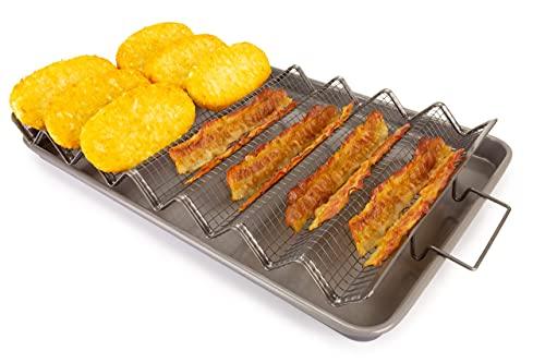 EaZy MealZ Bacon Rack & Tray Set | Specialty Tray and Grease Catcher | Even Cooking | Non-Stick | Healthy Cooking | Durable Material | Customized Cooking Experience (Large, Gray) - CookCave