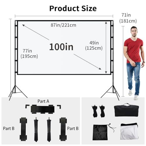 Projector Screen with Stand,Towond 100 inch Outdoor Projector Screen Portable Indoor Projection Screen 16:9 4K Rear Front Movie Screen with Carry Bag for Home Backyard Theater - CookCave