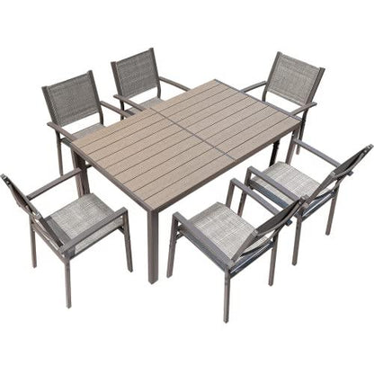 Rankok 7 Piece Patio Dining Set Outdoor Furniture Set with Weather Resistant Table and 6 Stackable Textilene Chairs for Garden, Yard, Garden and Poolside (Gray) - CookCave