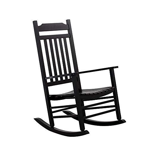 BplusZ Patio Rocking Chair for Indoor Outdoor Use - Wooden Furniture Adults Rocker for Porch, Balcony, Backyard and Garden Black - CookCave