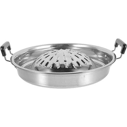 ABOOFAN Thai Korean BBQ Grill Pan Stainless Steel Barbecue Grill Topper Camping BBQ Pan for Shabu Vegetable Egg Pork Beef Meat Garlic Korean Cookware Silver - CookCave