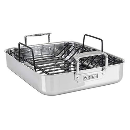 Viking Culinary 3-Ply Stainless Steel Roasting Pan, Includes a Nonstick Rack, Dishwasher, Oven Safe, Works on All Cooktops including Induction - CookCave